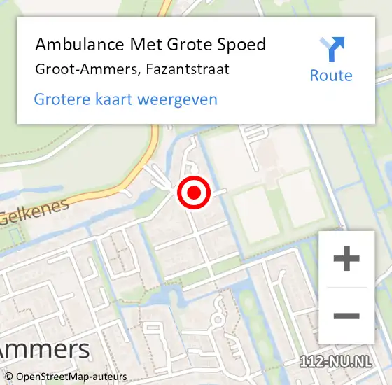 Locatie op kaart van de 112 melding: Ambulance Met Grote Spoed Naar Groot-Ammers, Fazantstraat op 5 maart 2016 13:57