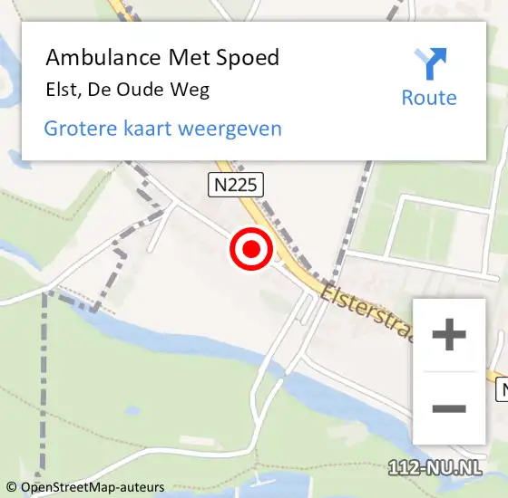 Locatie op kaart van de 112 melding: Ambulance Met Spoed Naar Elst, De Oude Weg op 5 maart 2016 16:08