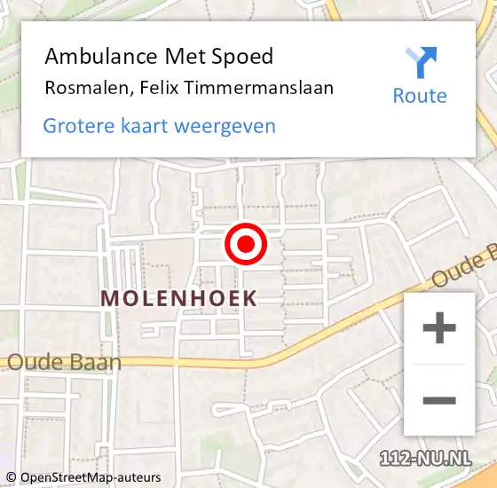 Locatie op kaart van de 112 melding: Ambulance Met Spoed Naar Rosmalen, Felix Timmermanslaan op 5 maart 2016 16:39