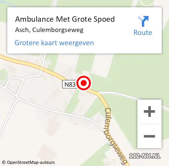 Locatie op kaart van de 112 melding: Ambulance Met Grote Spoed Naar Asch, Culemborgseweg op 5 maart 2016 16:50