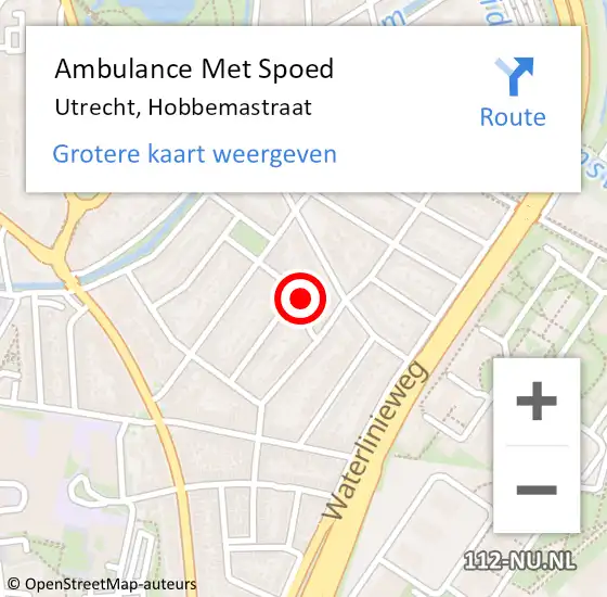 Locatie op kaart van de 112 melding: Ambulance Met Spoed Naar Utrecht, Hobbemastraat op 5 maart 2016 16:58