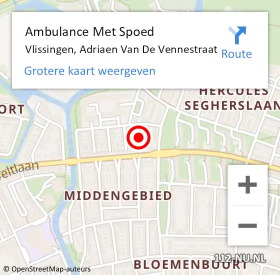 Locatie op kaart van de 112 melding: Ambulance Met Spoed Naar Vlissingen, Adriaen Van De Vennestraat op 5 maart 2016 18:21