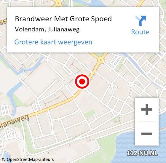 Locatie op kaart van de 112 melding: Brandweer Met Grote Spoed Naar Volendam, Julianaweg op 5 maart 2016 18:52