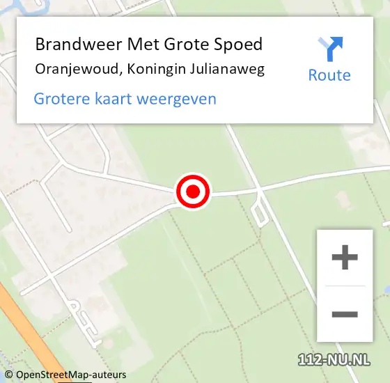 Locatie op kaart van de 112 melding: Brandweer Met Grote Spoed Naar Oranjewoud, Koningin Julianaweg op 5 maart 2016 20:09