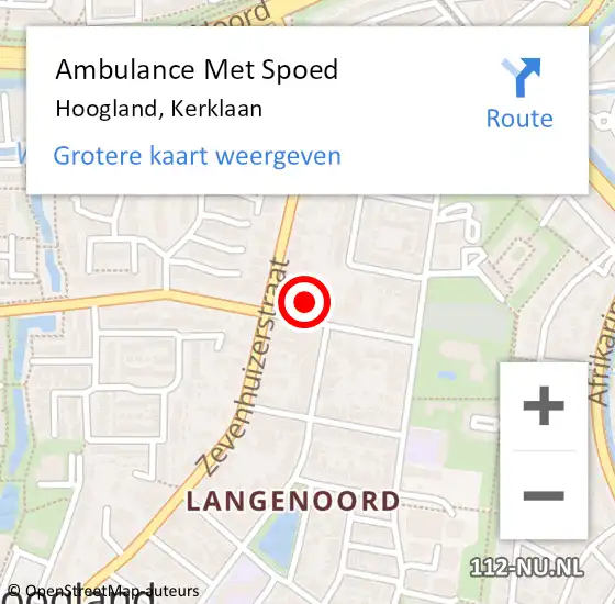 Locatie op kaart van de 112 melding: Ambulance Met Spoed Naar Hoogland, Kerklaan op 5 maart 2016 20:47