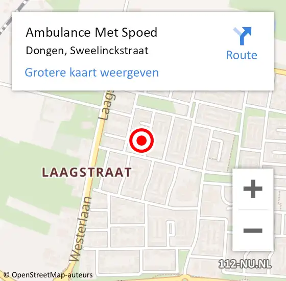 Locatie op kaart van de 112 melding: Ambulance Met Spoed Naar Dongen, Sweelinckstraat op 6 maart 2016 01:59