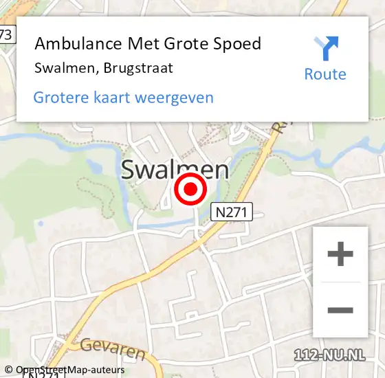 Locatie op kaart van de 112 melding: Ambulance Met Grote Spoed Naar Swalmen, Brugstraat op 6 maart 2016 03:20