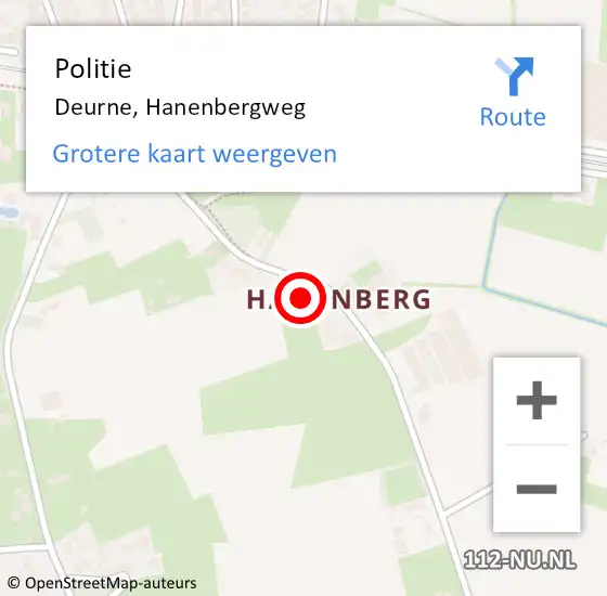 Locatie op kaart van de 112 melding: Politie Deurne, Hanenbergweg op 6 maart 2016 03:34