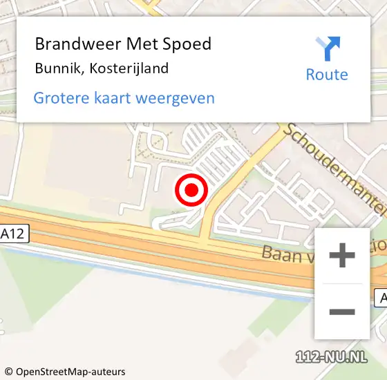 Locatie op kaart van de 112 melding: Brandweer Met Spoed Naar Bunnik, Kosterijland op 6 maart 2016 09:17