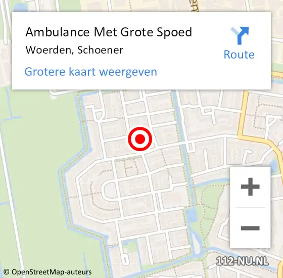 Locatie op kaart van de 112 melding: Ambulance Met Grote Spoed Naar Woerden, Schoener op 6 maart 2016 12:35