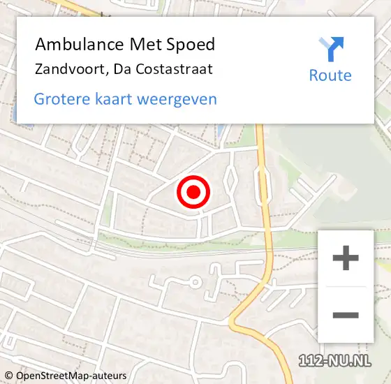 Locatie op kaart van de 112 melding: Ambulance Met Spoed Naar Zandvoort, Da Costastraat op 6 maart 2016 17:23