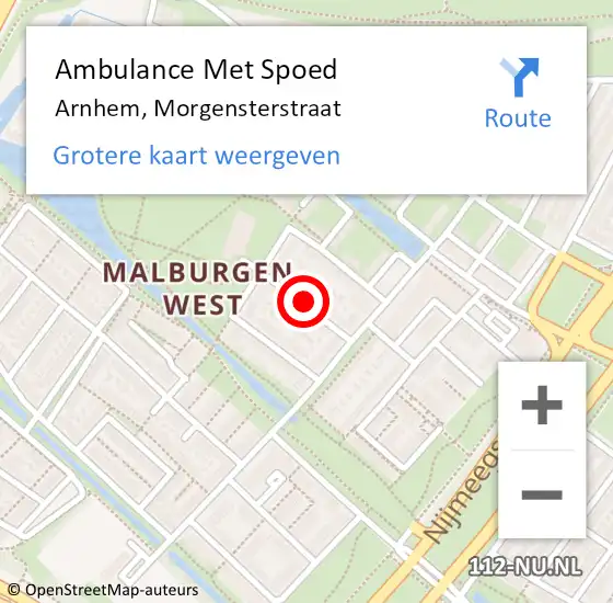 Locatie op kaart van de 112 melding: Ambulance Met Spoed Naar Arnhem, Morgensterstraat op 6 maart 2016 17:55