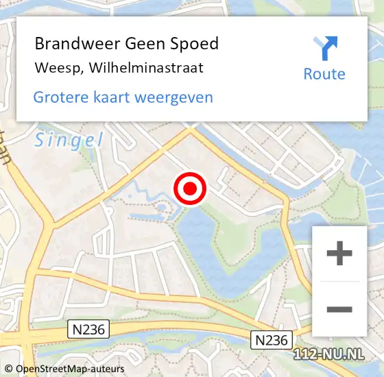 Locatie op kaart van de 112 melding: Brandweer Geen Spoed Naar Weesp, Wilhelminastraat op 6 maart 2016 18:58