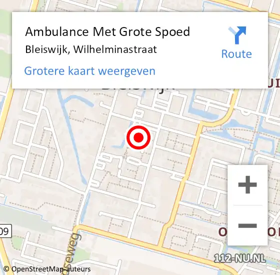 Locatie op kaart van de 112 melding: Ambulance Met Grote Spoed Naar Bleiswijk, Wilhelminastraat op 6 maart 2016 19:01