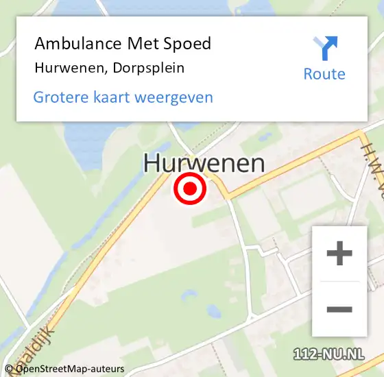 Locatie op kaart van de 112 melding: Ambulance Met Spoed Naar Hurwenen, Dorpsplein op 6 maart 2016 19:06