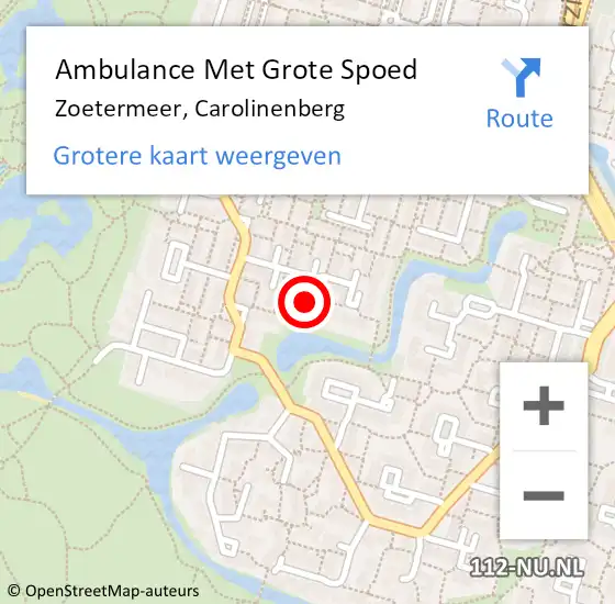 Locatie op kaart van de 112 melding: Ambulance Met Grote Spoed Naar Zoetermeer, Carolinenberg op 6 maart 2016 19:13