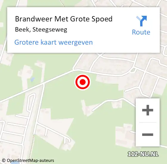 Locatie op kaart van de 112 melding: Brandweer Met Grote Spoed Naar Beek, Steegseweg op 6 maart 2016 19:43