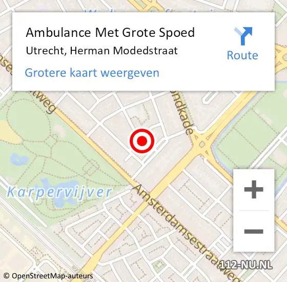 Locatie op kaart van de 112 melding: Ambulance Met Grote Spoed Naar Utrecht, Herman Modedstraat op 6 maart 2016 19:51