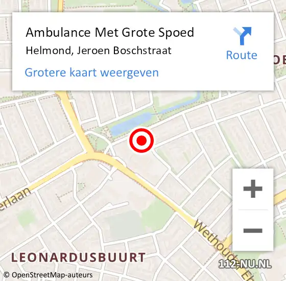 Locatie op kaart van de 112 melding: Ambulance Met Grote Spoed Naar Helmond, Jeroen Boschstraat op 6 maart 2016 20:05