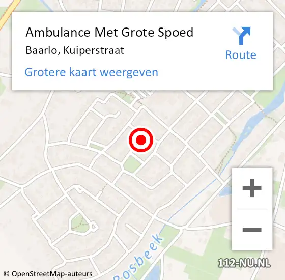 Locatie op kaart van de 112 melding: Ambulance Met Grote Spoed Naar Baarlo, Kuiperstraat op 8 december 2013 01:05