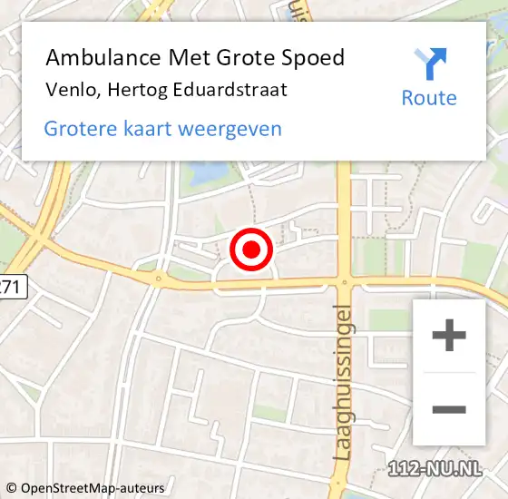 Locatie op kaart van de 112 melding: Ambulance Met Grote Spoed Naar Venlo, Hertog Eduardstraat op 6 maart 2016 20:16