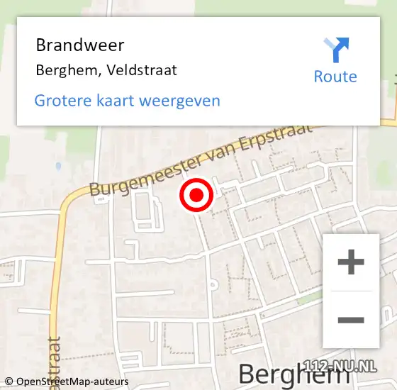 Locatie op kaart van de 112 melding: Brandweer Berghem, Veldstraat op 6 maart 2016 20:42