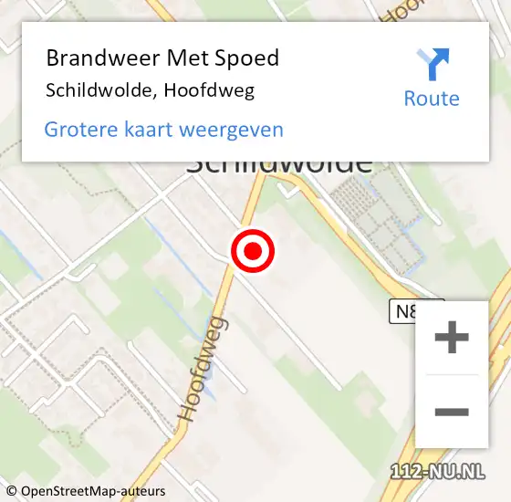 Locatie op kaart van de 112 melding: Brandweer Met Spoed Naar Schildwolde, Hoofdweg op 6 maart 2016 22:47