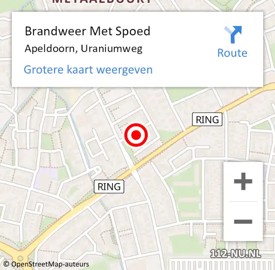 Locatie op kaart van de 112 melding: Brandweer Met Spoed Naar Apeldoorn, Uraniumweg op 6 maart 2016 23:10