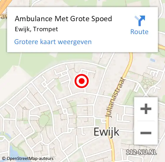 Locatie op kaart van de 112 melding: Ambulance Met Grote Spoed Naar Ewijk, Trompet op 7 maart 2016 02:42