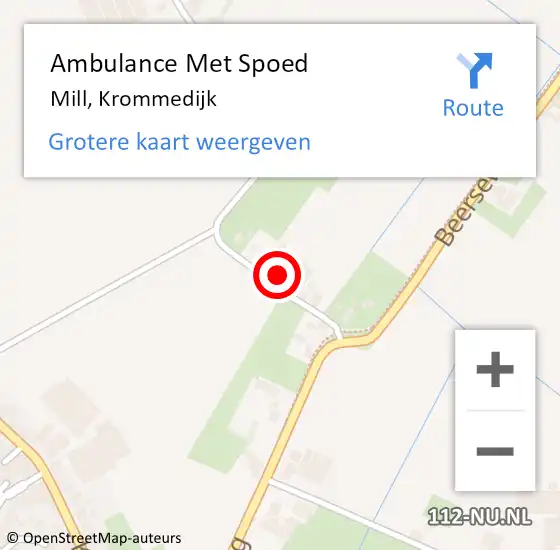 Locatie op kaart van de 112 melding: Ambulance Met Spoed Naar Mill, Krommedijk op 7 maart 2016 04:28