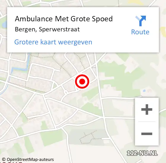 Locatie op kaart van de 112 melding: Ambulance Met Grote Spoed Naar Bergen, Sperwerstraat op 7 maart 2016 06:17