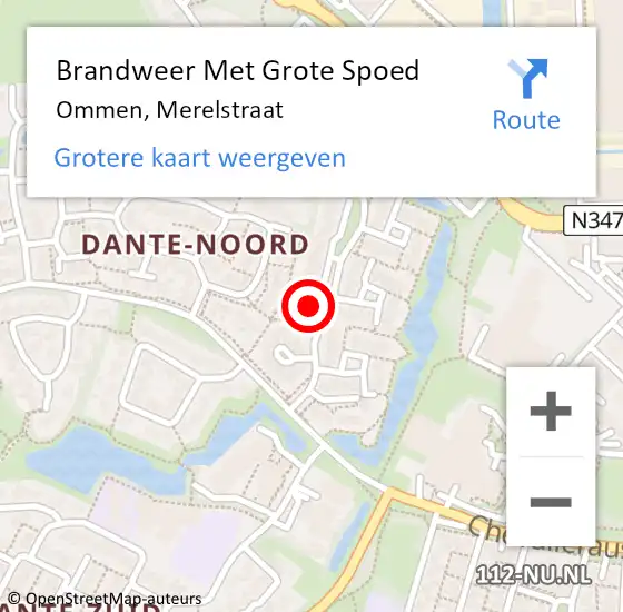 Locatie op kaart van de 112 melding: Brandweer Met Grote Spoed Naar Ommen, Merelstraat op 7 maart 2016 06:58