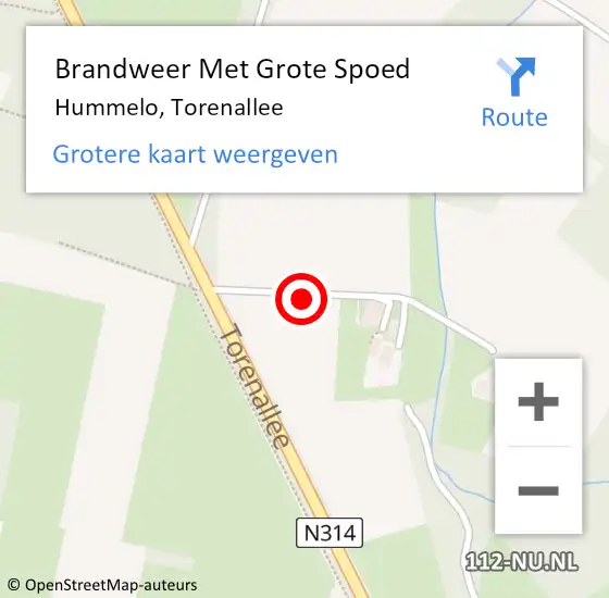 Locatie op kaart van de 112 melding: Brandweer Met Grote Spoed Naar Hummelo, Torenallee op 7 maart 2016 08:10