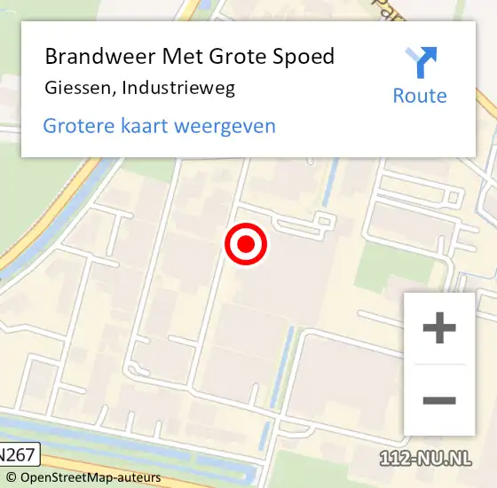 Locatie op kaart van de 112 melding: Brandweer Met Grote Spoed Naar Giessen, Industrieweg op 7 maart 2016 12:01