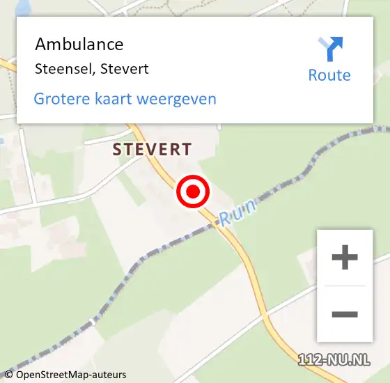 Locatie op kaart van de 112 melding: Ambulance Steensel, Stevert op 7 maart 2016 13:14