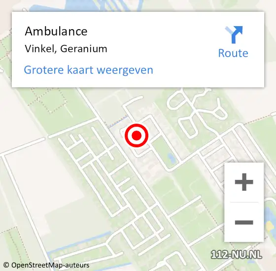 Locatie op kaart van de 112 melding: Ambulance Vinkel, Geranium op 7 maart 2016 13:58