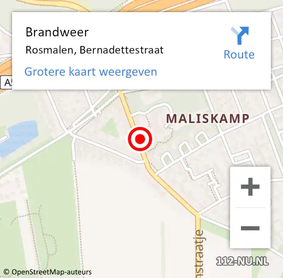 Locatie op kaart van de 112 melding: Brandweer Rosmalen, Bernadettestraat op 8 december 2013 03:50