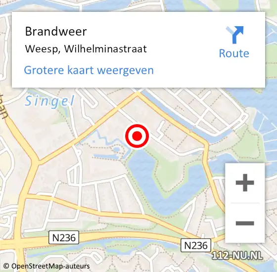 Locatie op kaart van de 112 melding: Brandweer Weesp, Wilhelminastraat op 7 maart 2016 15:36