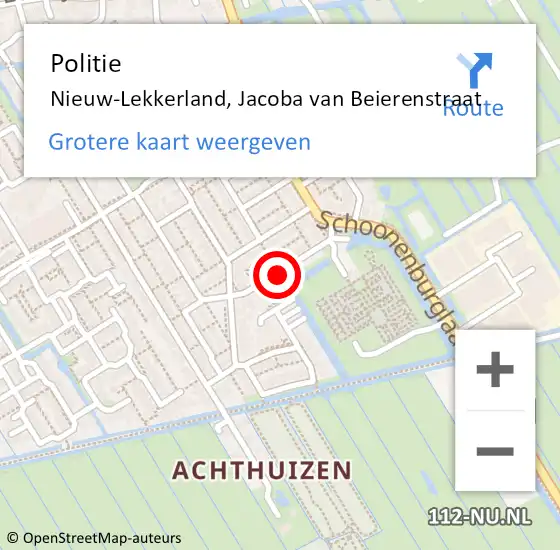 Locatie op kaart van de 112 melding: Politie Nieuw-Lekkerland, Jacoba van Beierenstraat op 7 maart 2016 17:26