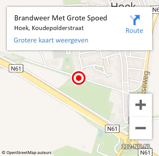 Locatie op kaart van de 112 melding: Brandweer Met Grote Spoed Naar Hoek, Koudepolderstraat op 7 maart 2016 17:41