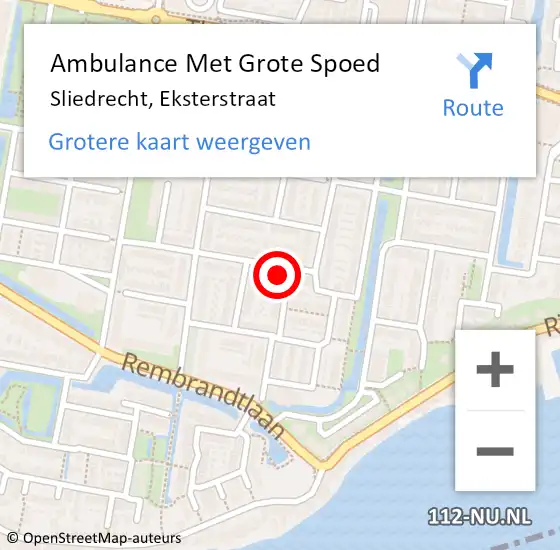 Locatie op kaart van de 112 melding: Ambulance Met Grote Spoed Naar Sliedrecht, Eksterstraat op 7 maart 2016 21:17