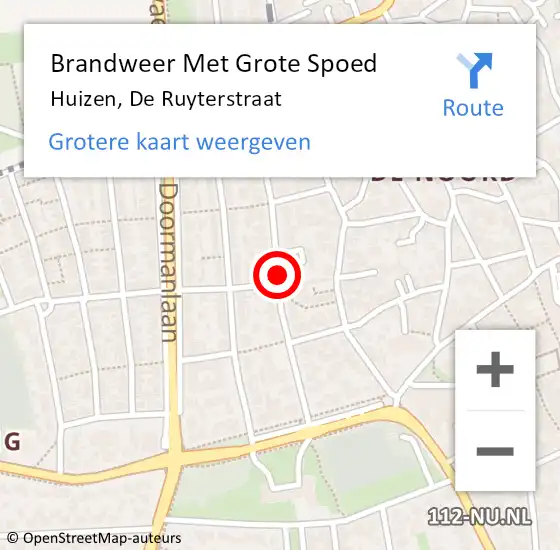 Locatie op kaart van de 112 melding: Brandweer Met Grote Spoed Naar Huizen, De Ruyterstraat op 8 maart 2016 00:05