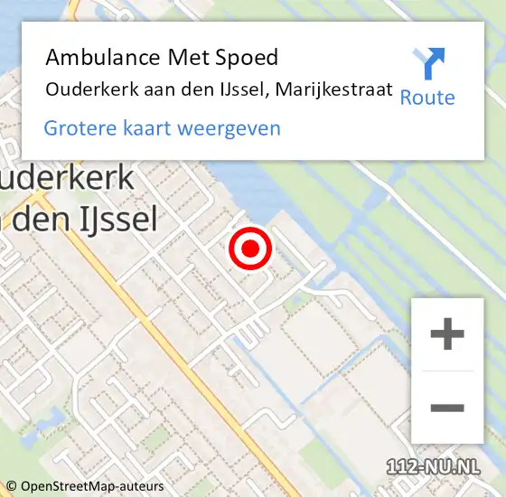 Locatie op kaart van de 112 melding: Ambulance Met Spoed Naar Ouderkerk aan den IJssel, Marijkestraat op 8 maart 2016 00:10