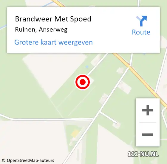 Locatie op kaart van de 112 melding: Brandweer Met Spoed Naar Ruinen, Anserweg op 8 maart 2016 00:38