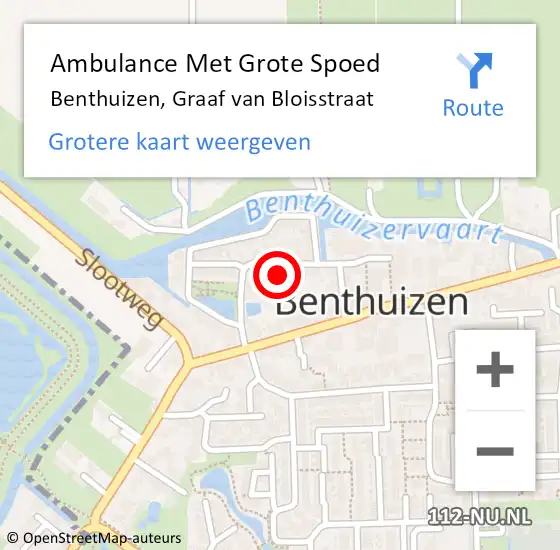 Locatie op kaart van de 112 melding: Ambulance Met Grote Spoed Naar Benthuizen, Graaf van Bloisstraat op 8 maart 2016 02:46