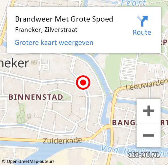 Locatie op kaart van de 112 melding: Brandweer Met Grote Spoed Naar Franeker, Zilverstraat op 8 maart 2016 07:34