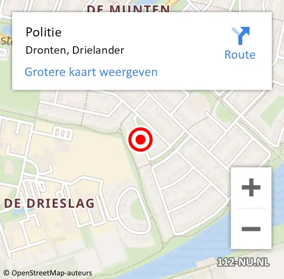 Locatie op kaart van de 112 melding: Politie Dronten, Drielander op 8 maart 2016 08:06