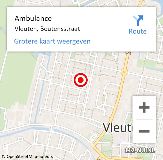 Locatie op kaart van de 112 melding: Ambulance Vleuten, Boutensstraat op 8 maart 2016 08:54