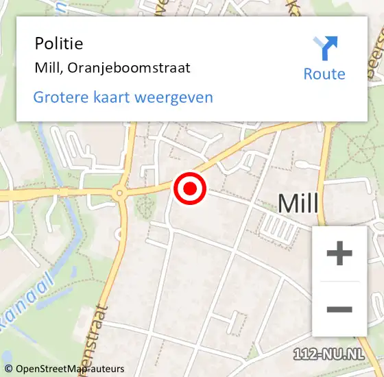 Locatie op kaart van de 112 melding: Politie Mill, Oranjeboomstraat op 8 maart 2016 09:29