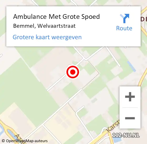 Locatie op kaart van de 112 melding: Ambulance Met Grote Spoed Naar Bemmel, Welvaartstraat op 8 december 2013 07:47